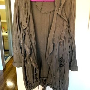 Army green flowy jacket with hood